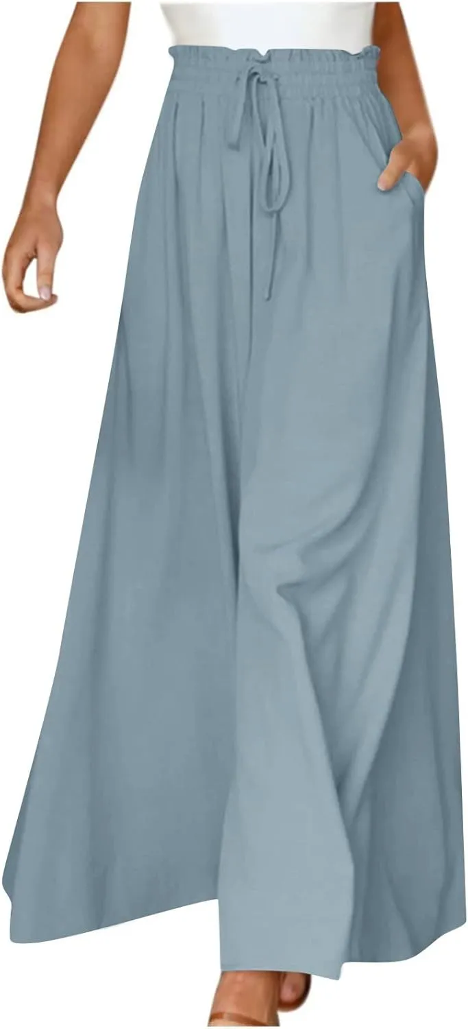 2024 High Waist Pants Solid Color Womens Spring Pleated Wide Leg Basic with Belt Daily Dressy Casual Trousers