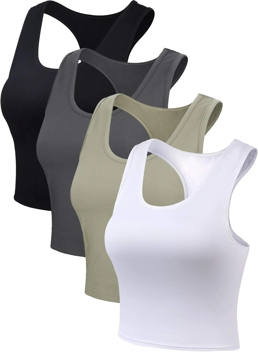 4 Pieces Basic Crop Tank Tops Sleeveless Racerback Crop Cami Top for Women