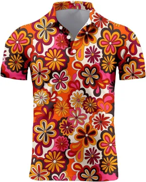 70s Outfits for Men Golf Polo Shirts Short Sleeve Disco Retro Paisley Button Vintage Dry Fit Funny Clothes
