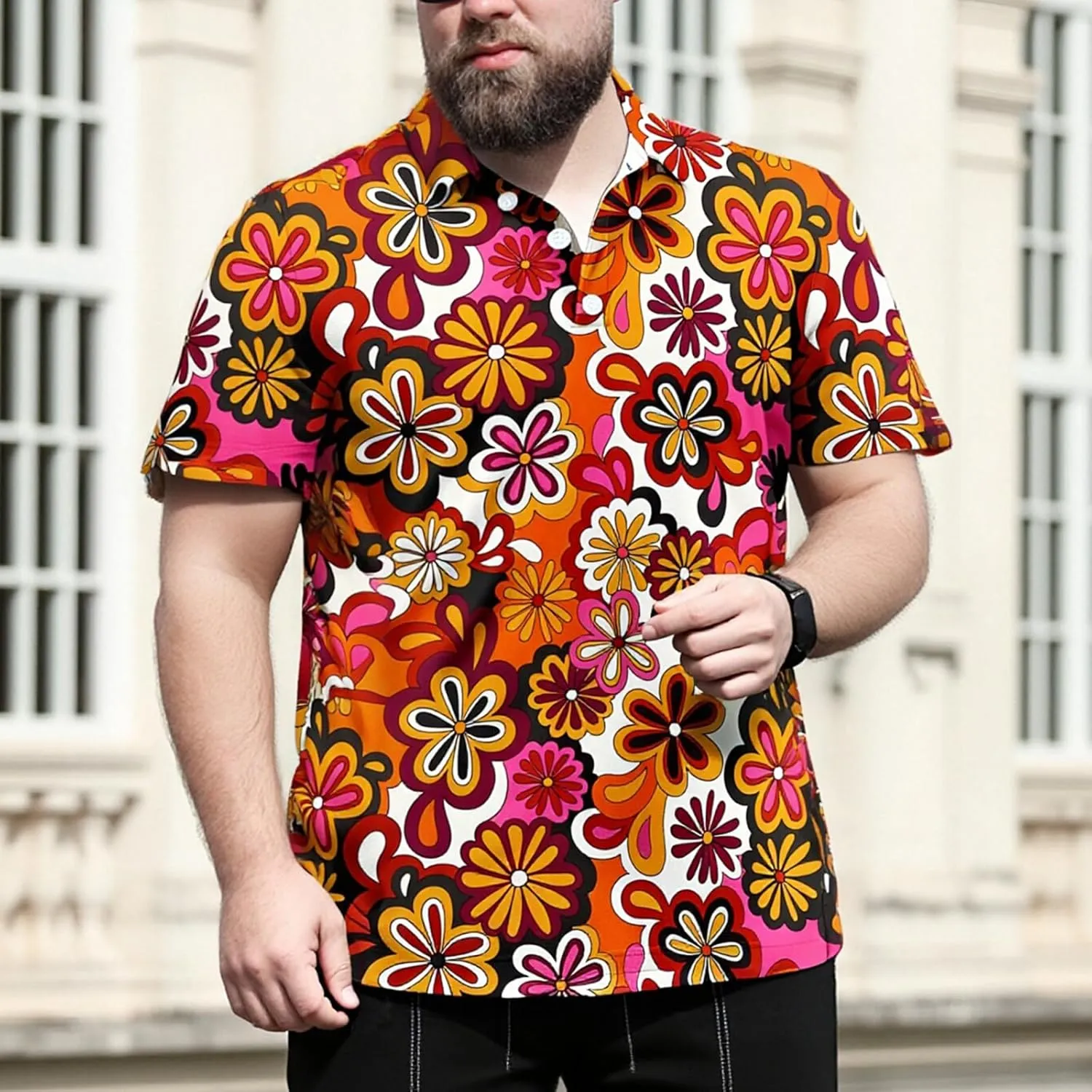70s Outfits for Men Golf Polo Shirts Short Sleeve Disco Retro Paisley Button Vintage Dry Fit Funny Clothes