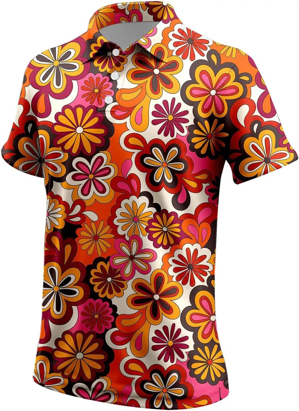 70s Outfits for Men Golf Polo Shirts Short Sleeve Disco Retro Paisley Button Vintage Dry Fit Funny Clothes