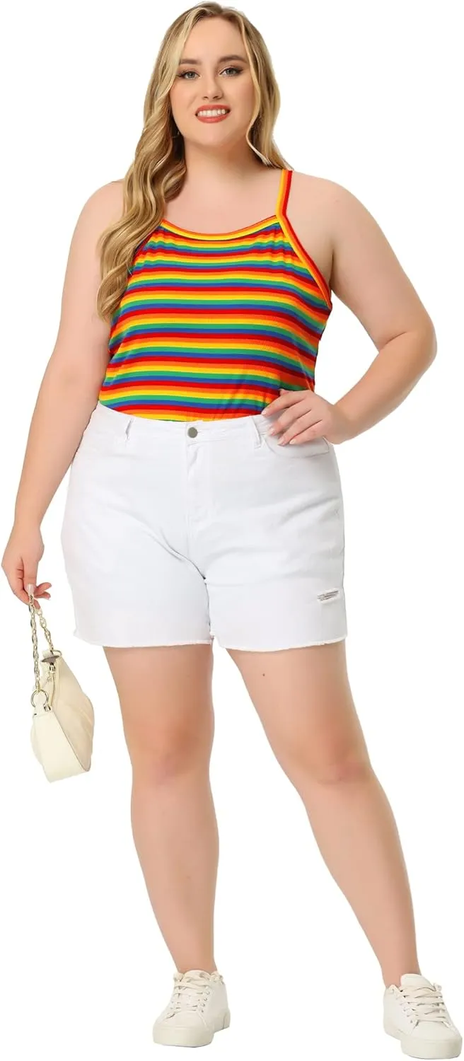 Agnes Orinda Women's Plus Size Cami Strap Rainbow Sleeveless Stretch Camisole Tops 2023