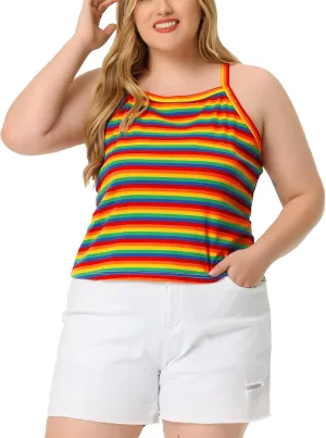 Agnes Orinda Women's Plus Size Cami Strap Rainbow Sleeveless Stretch Camisole Tops 2023
