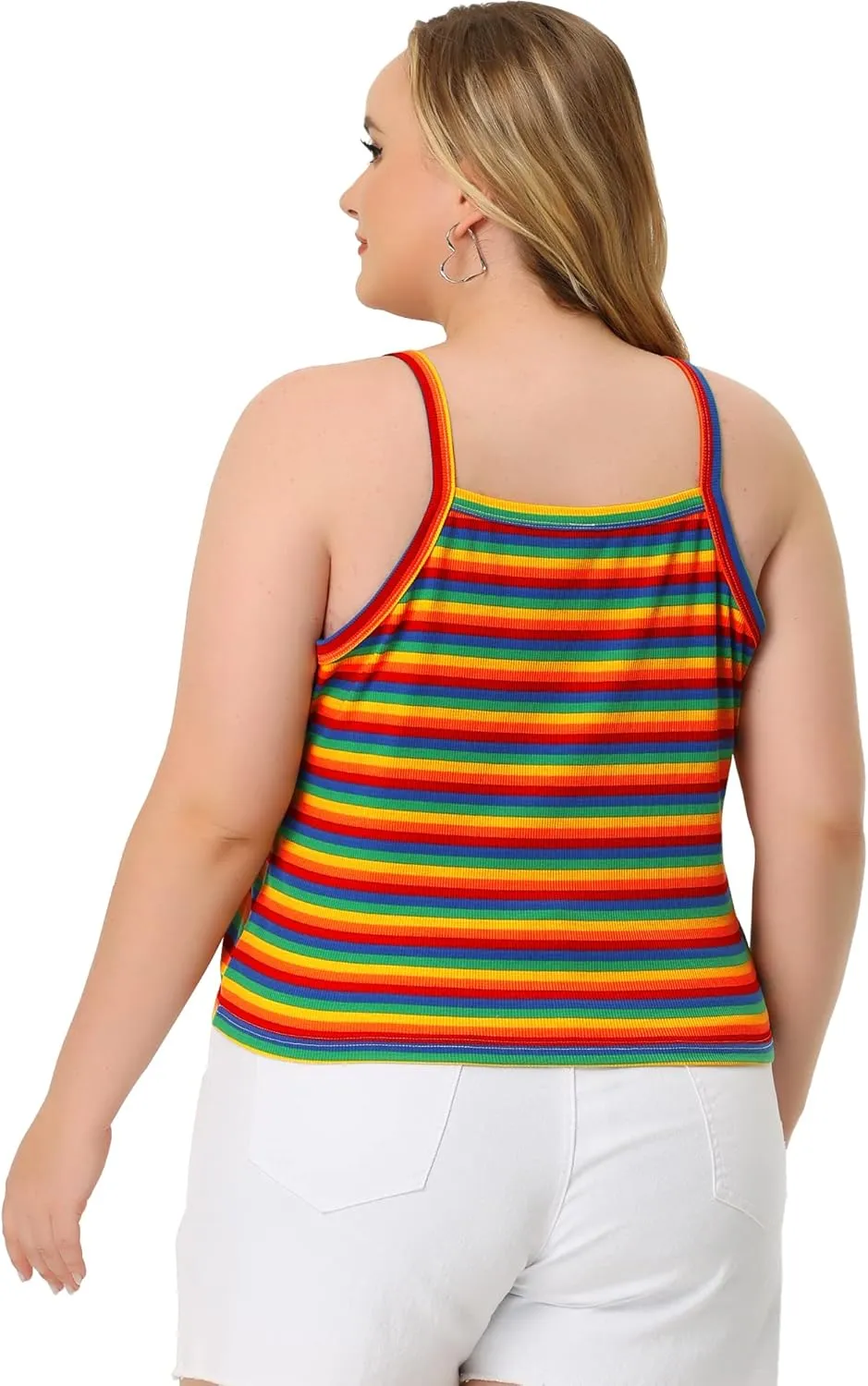 Agnes Orinda Women's Plus Size Cami Strap Rainbow Sleeveless Stretch Camisole Tops 2023