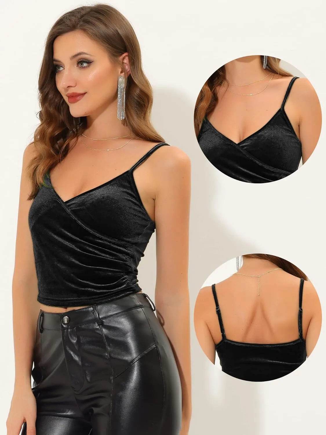 Allegra K Halloween Wrap Crop Top for Women's Party Spaghetti Strap Velvet Cami Tops