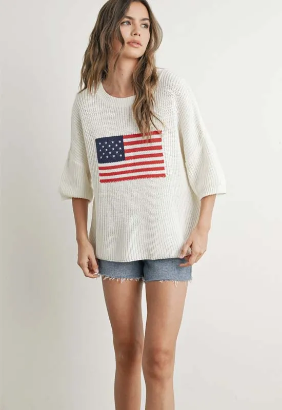 American Flag Sweater - Ivory Multi