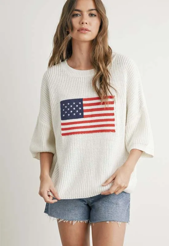 American Flag Sweater - Ivory Multi