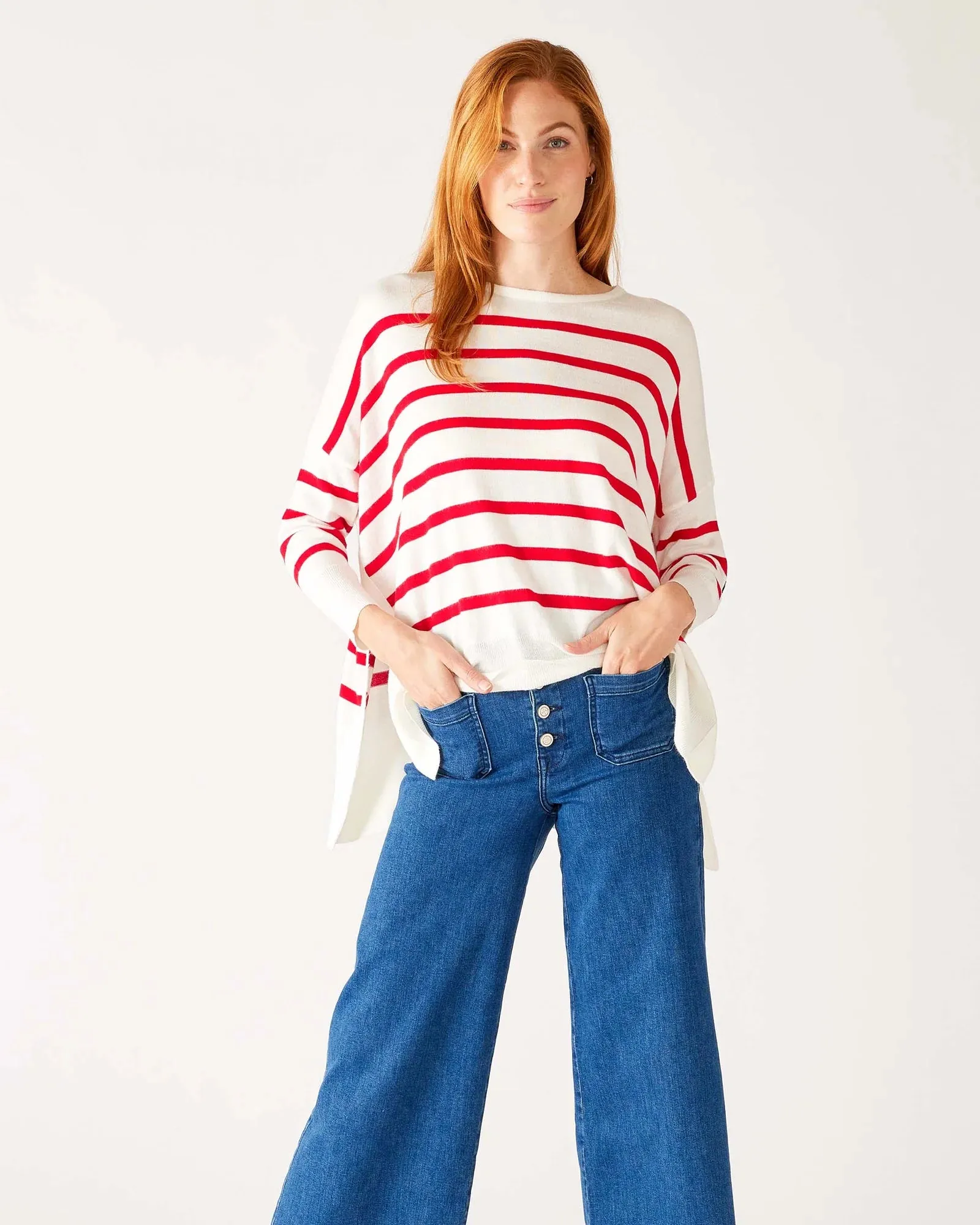 Amour Sweater in White/Red Stripe