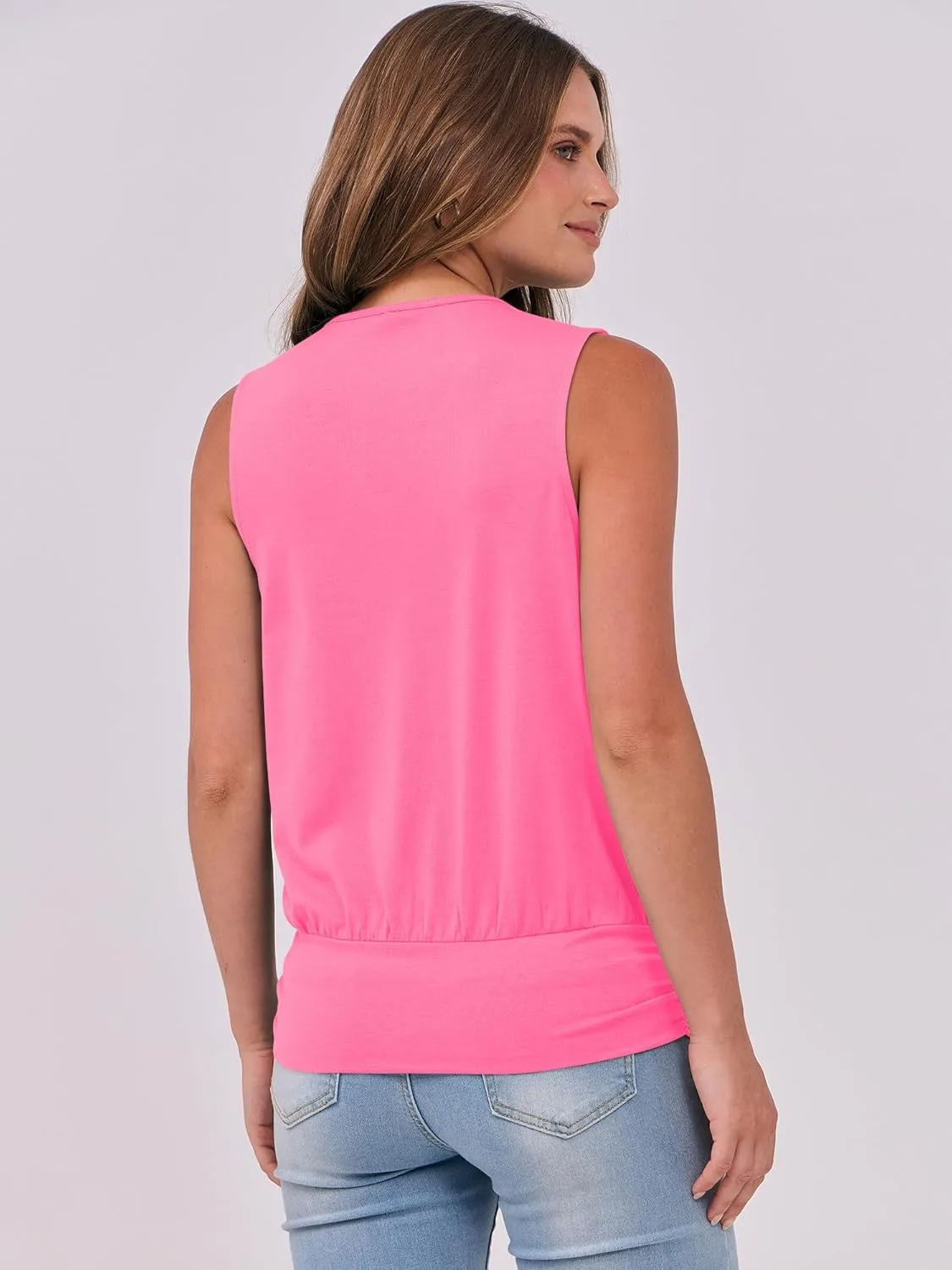 ANRABESS Womens V Neck Tank Tops Wrap Banded Hem Shirts Sleeveless Ruched Going Out Blouse 2025 Summer Fashion Clothing