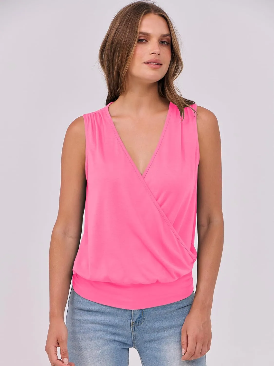 ANRABESS Womens V Neck Tank Tops Wrap Banded Hem Shirts Sleeveless Ruched Going Out Blouse 2025 Summer Fashion Clothing