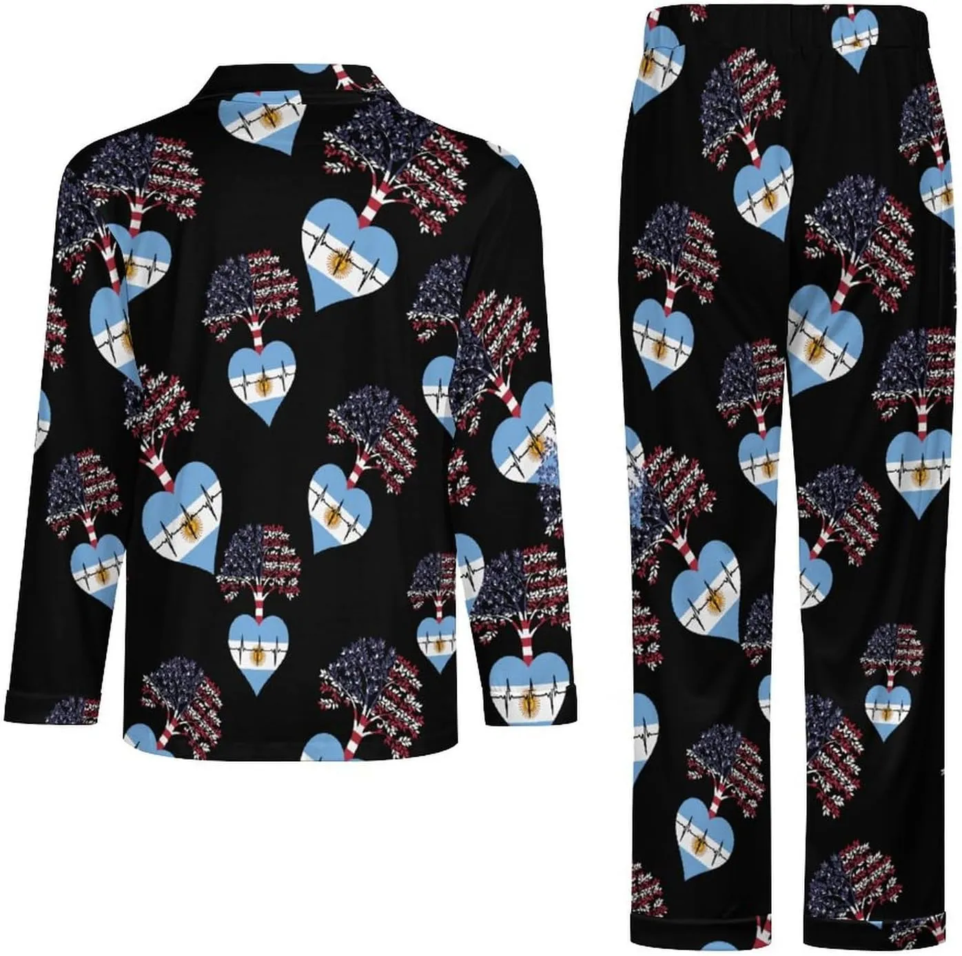 Argentina US Root Heartbeat 2 PCS Men Pajama Set Long Sleeve Button-down Shirts Tops & Sleep Pants Loungewear