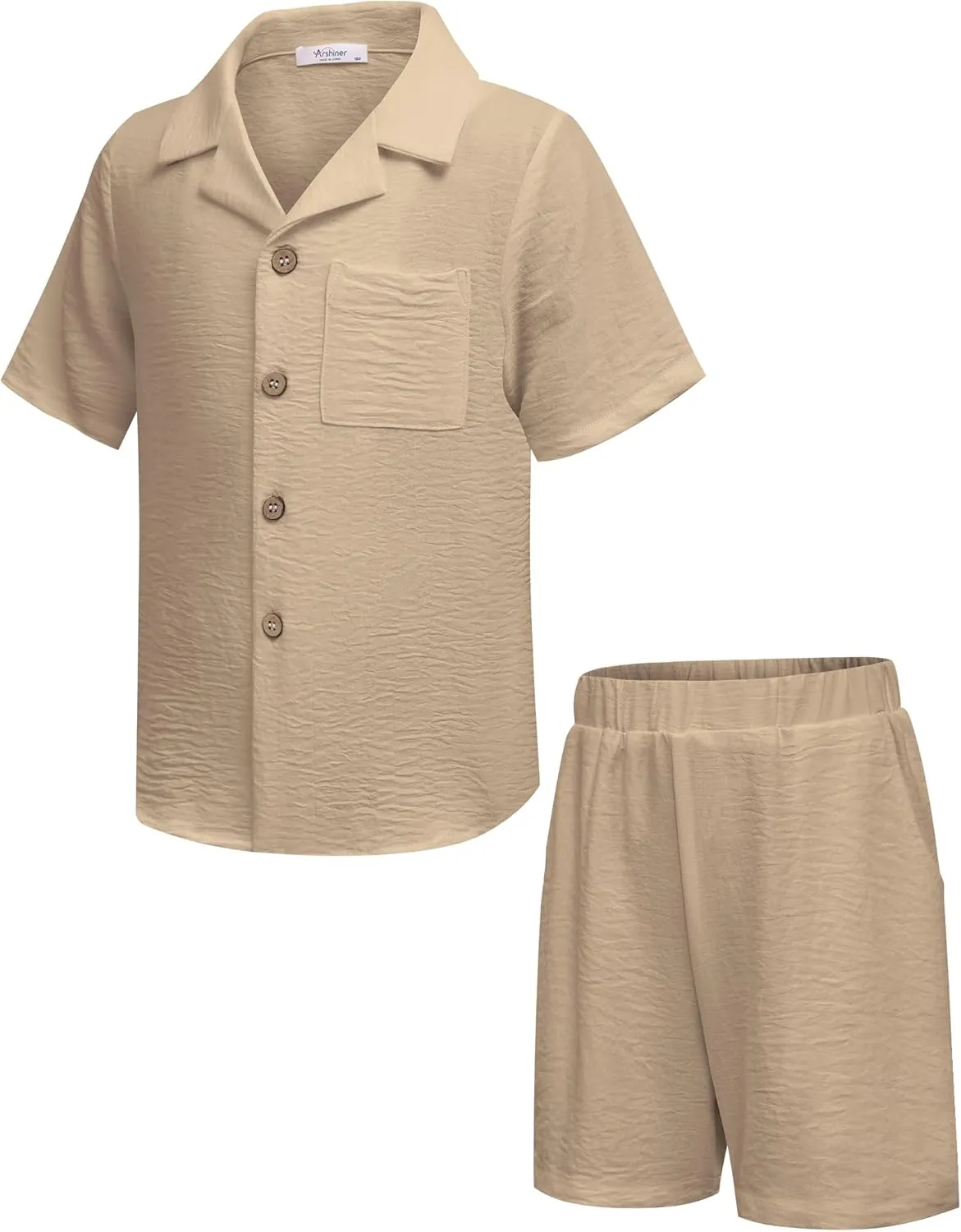 Arshiner Boys 2 Pieces Summer Beach Outfits Short Sleeve Button Down Shirts and Shorts Vacation Texture Sets for Kids