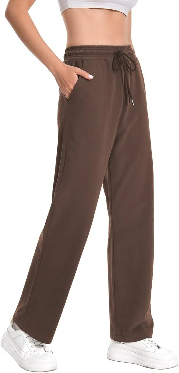 Auriviz High Waisted Sweat Pants Drawstring Womens Sweatpants Slant Side Pockets Straight Leg Pants 29 Inseam