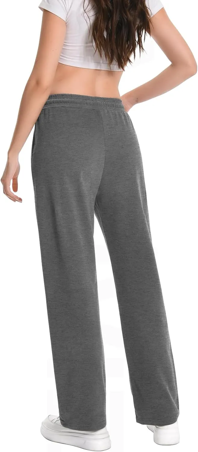 Auriviz High Waisted Sweat Pants Drawstring Womens Sweatpants Slant Side Pockets Straight Leg Pants 29 Inseam