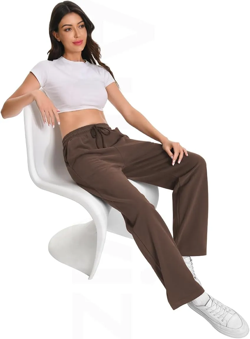 Auriviz High Waisted Sweat Pants Drawstring Womens Sweatpants Slant Side Pockets Straight Leg Pants 29 Inseam