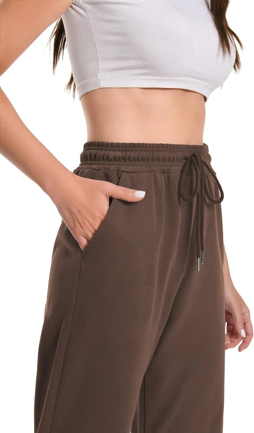 Auriviz High Waisted Sweat Pants Drawstring Womens Sweatpants Slant Side Pockets Straight Leg Pants 29 Inseam