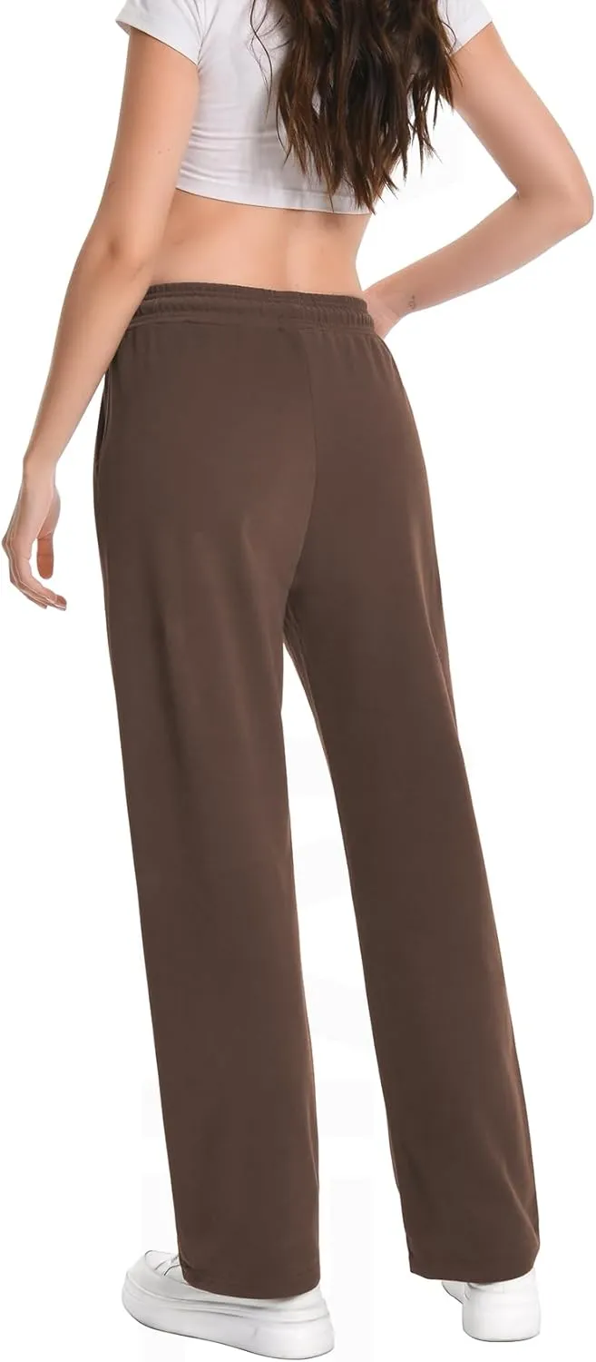 Auriviz High Waisted Sweat Pants Drawstring Womens Sweatpants Slant Side Pockets Straight Leg Pants 29 Inseam