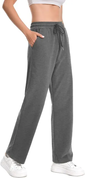 Auriviz High Waisted Sweat Pants Drawstring Womens Sweatpants Slant Side Pockets Straight Leg Pants 29 Inseam
