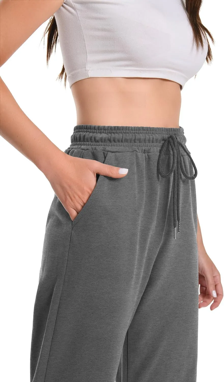 Auriviz High Waisted Sweat Pants Drawstring Womens Sweatpants Slant Side Pockets Straight Leg Pants 29 Inseam