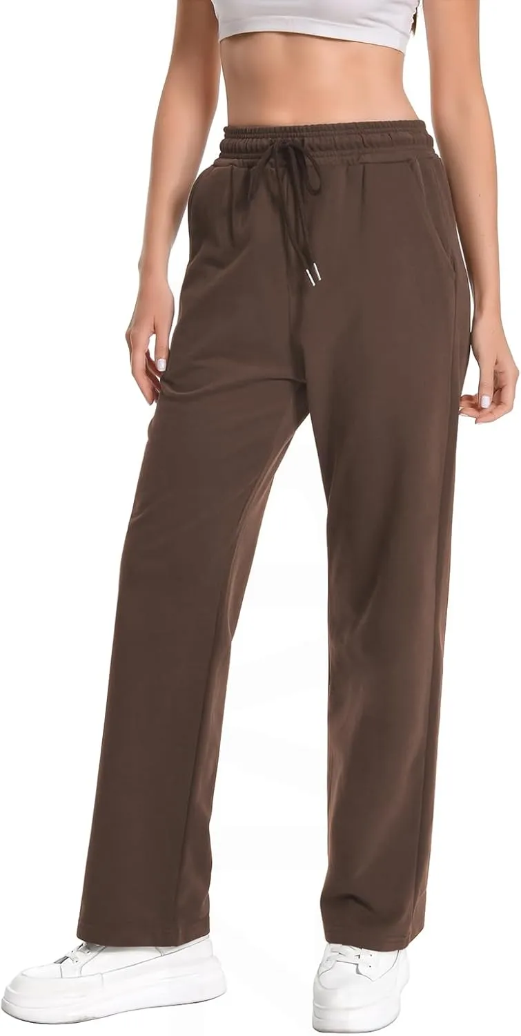 Auriviz High Waisted Sweat Pants Drawstring Womens Sweatpants Slant Side Pockets Straight Leg Pants 29 Inseam