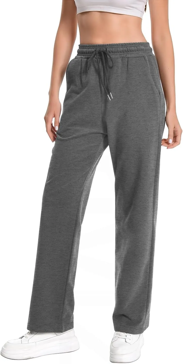 Auriviz High Waisted Sweat Pants Drawstring Womens Sweatpants Slant Side Pockets Straight Leg Pants 29 Inseam