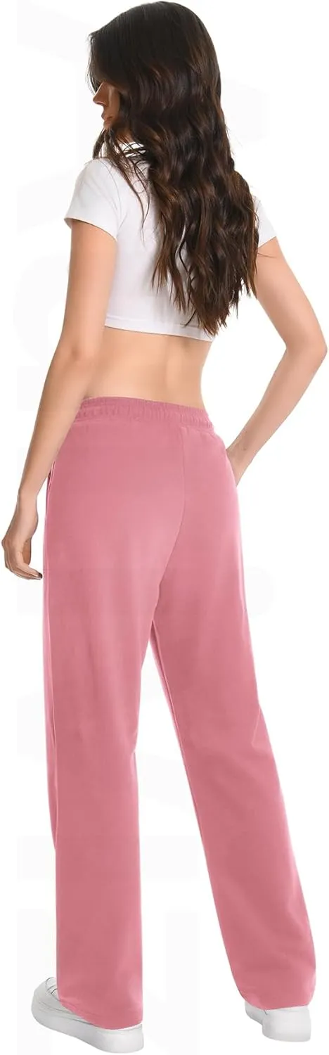 Auriviz Widen Waistband Sweat Pants for Women Exposed Pockets Lounge Sweatpants Straight Leg Pants 29 Inseam