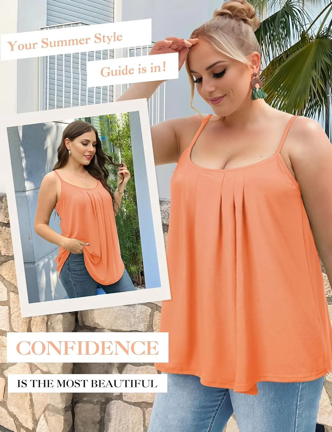 AURUZA Summer Tank Tops for Women Pleated Spaghetti Strap Camisole Loose Fit Casual Scoop Neck Sleeveless Shirts 2025