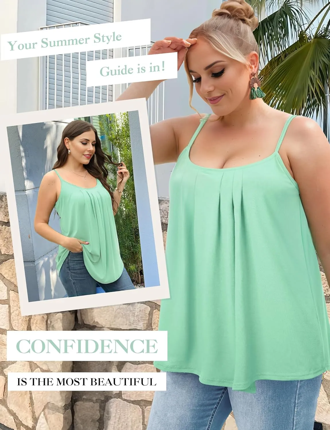 AURUZA Summer Tank Tops for Women Pleated Spaghetti Strap Camisole Loose Fit Casual Scoop Neck Sleeveless Shirts 2025