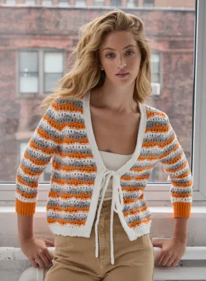 Autumn Cashmere Tie Front Fancy Stitch Open Cardigan