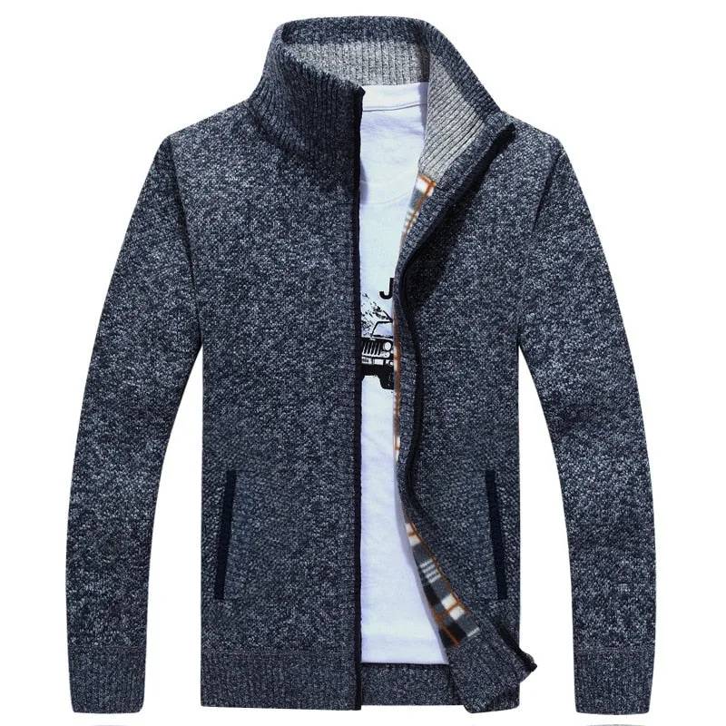 Autumn Winter Men Sweater Coat Faux Fur Wool Sweater Jackets Men Zipper Knitted Thick Coat Warm Casual Knitwear Cardigan