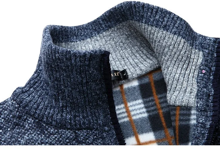 Autumn Winter Men Sweater Coat Faux Fur Wool Sweater Jackets Men Zipper Knitted Thick Coat Warm Casual Knitwear Cardigan