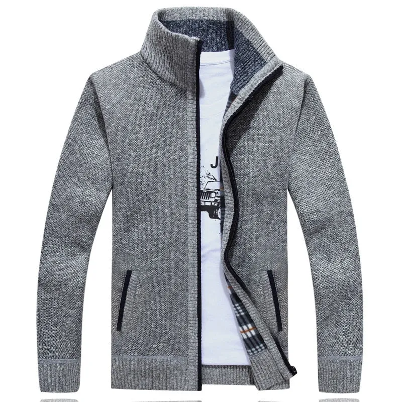 Autumn Winter Men Sweater Coat Faux Fur Wool Sweater Jackets Men Zipper Knitted Thick Coat Warm Casual Knitwear Cardigan