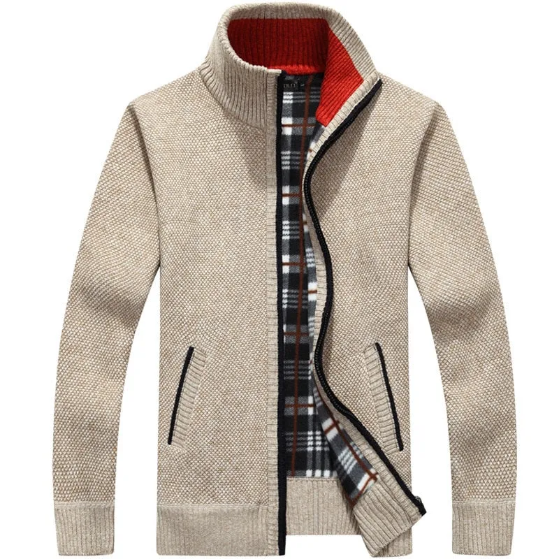 Autumn Winter Men Sweater Coat Faux Fur Wool Sweater Jackets Men Zipper Knitted Thick Coat Warm Casual Knitwear Cardigan