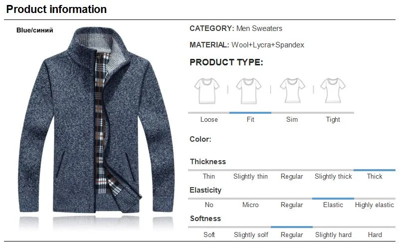 Autumn Winter Men Sweater Coat Faux Fur Wool Sweater Jackets Men Zipper Knitted Thick Coat Warm Casual Knitwear Cardigan