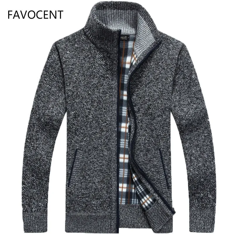 Autumn Winter Men Sweater Coat Faux Fur Wool Sweater Jackets Men Zipper Knitted Thick Coat Warm Casual Knitwear Cardigan