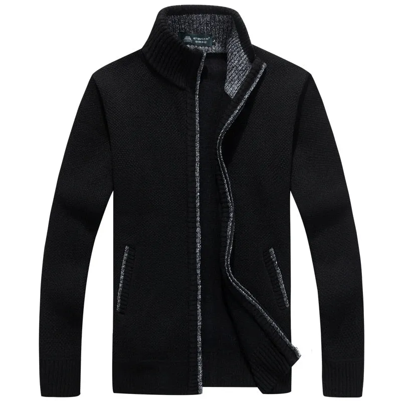 Autumn Winter Men Sweater Coat Faux Fur Wool Sweater Jackets Men Zipper Knitted Thick Coat Warm Casual Knitwear Cardigan