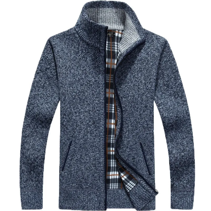 Autumn Winter Men Sweater Coat Faux Fur Wool Sweater Jackets Men Zipper Knitted Thick Coat Warm Casual Knitwear Cardigan