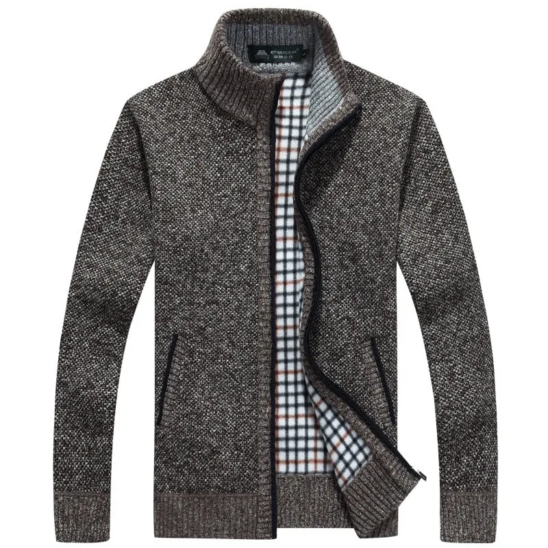 Autumn Winter Men Sweater Coat Faux Fur Wool Sweater Jackets Men Zipper Knitted Thick Coat Warm Casual Knitwear Cardigan