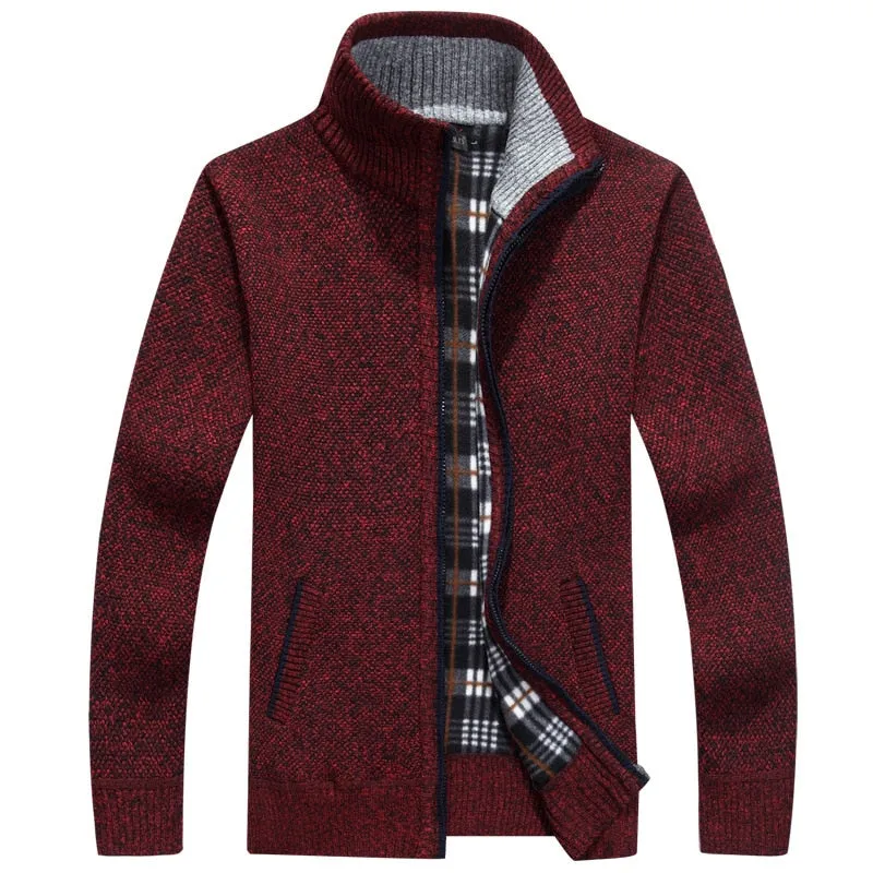 Autumn Winter Men Sweater Coat Faux Fur Wool Sweater Jackets Men Zipper Knitted Thick Coat Warm Casual Knitwear Cardigan