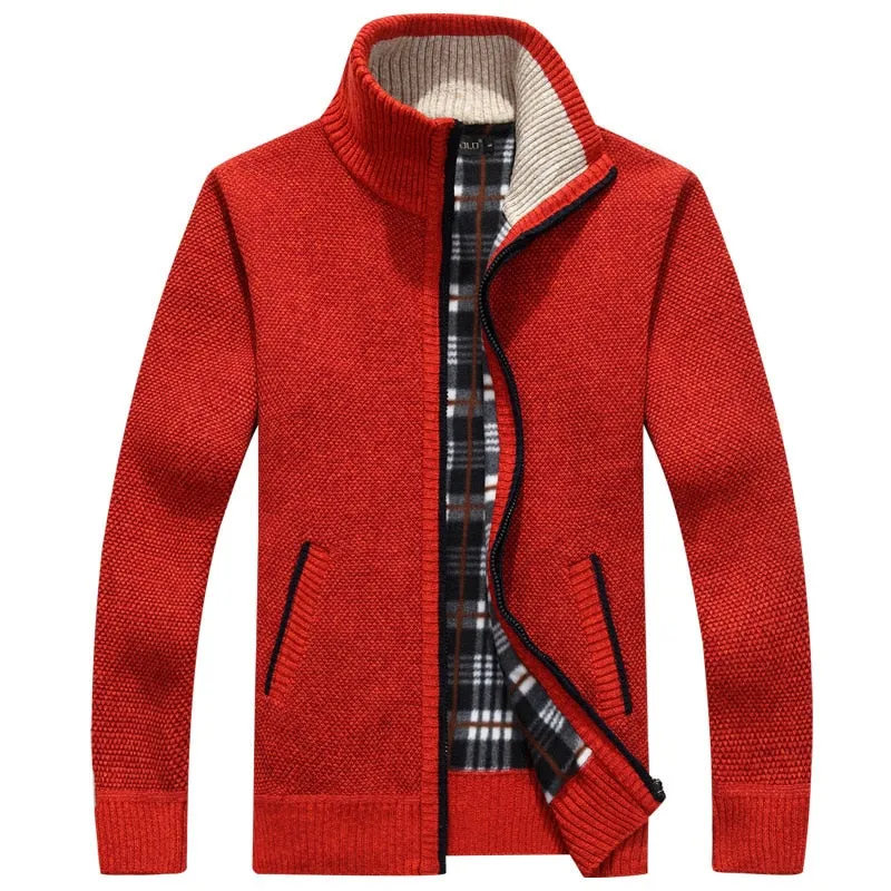 Autumn Winter Men Sweater Coat Faux Fur Wool Sweater Jackets Men Zipper Knitted Thick Coat Warm Casual Knitwear Cardigan