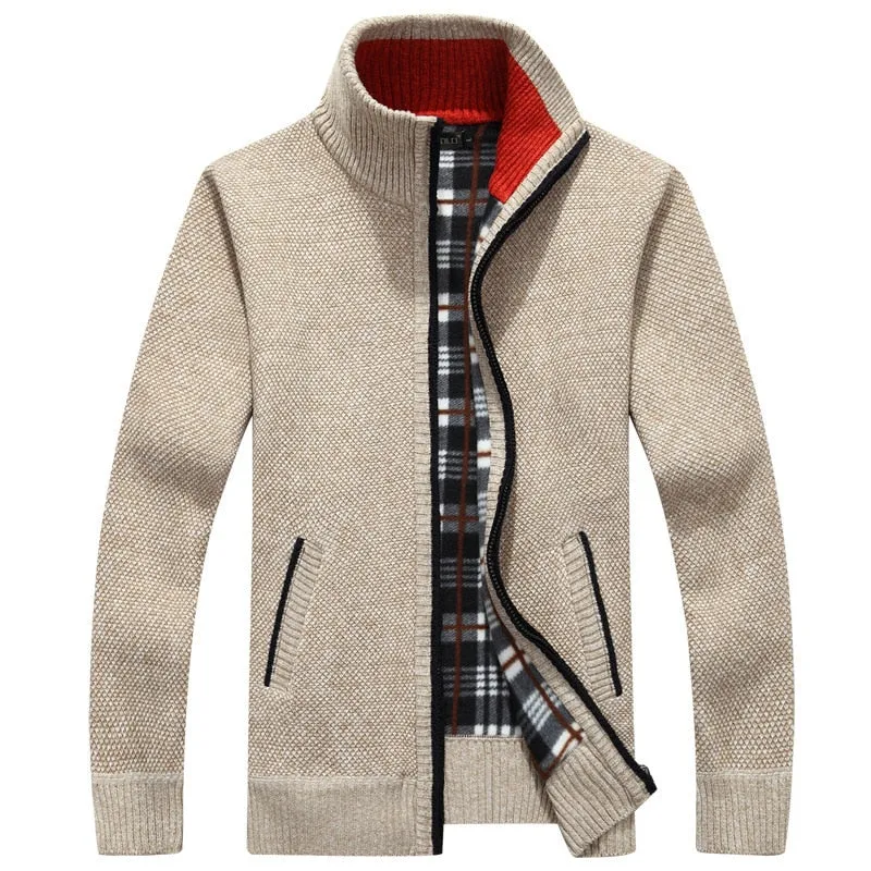 Autumn Winter Men Sweater Coat Faux Fur Wool Sweater Jackets Men Zipper Knitted Thick Coat Warm Casual Knitwear Cardigan