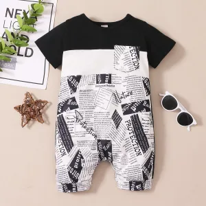 Baby Boy Colorblock Monogram Print Bodysuit Baby Boy Romper Jumpsuit