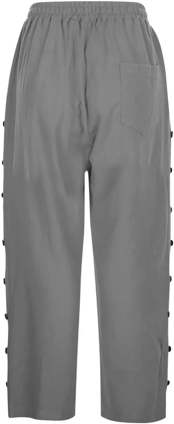 Baggy Linen Pants Women Drawstring High Waisted Linen Pant 2025 Summer Vacation Palazzo Slacks Cotton Long Trousers
