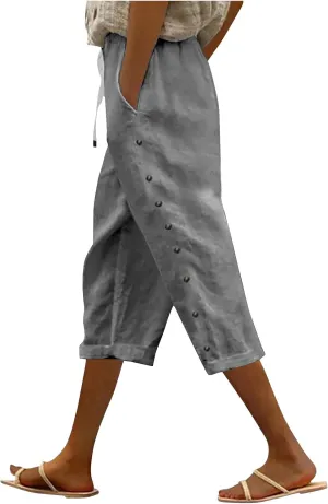 Baggy Linen Pants Women Drawstring High Waisted Linen Pant 2025 Summer Vacation Palazzo Slacks Cotton Long Trousers