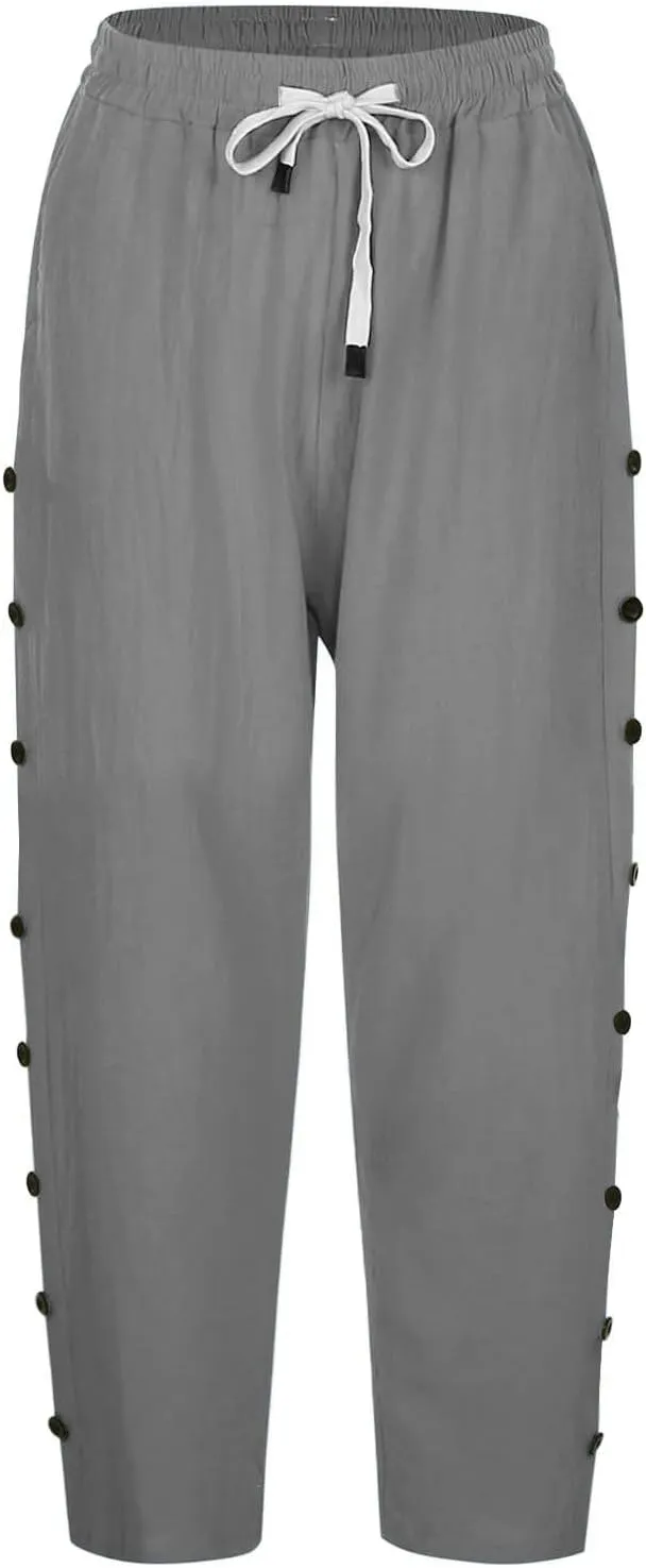Baggy Linen Pants Women Drawstring High Waisted Linen Pant 2025 Summer Vacation Palazzo Slacks Cotton Long Trousers