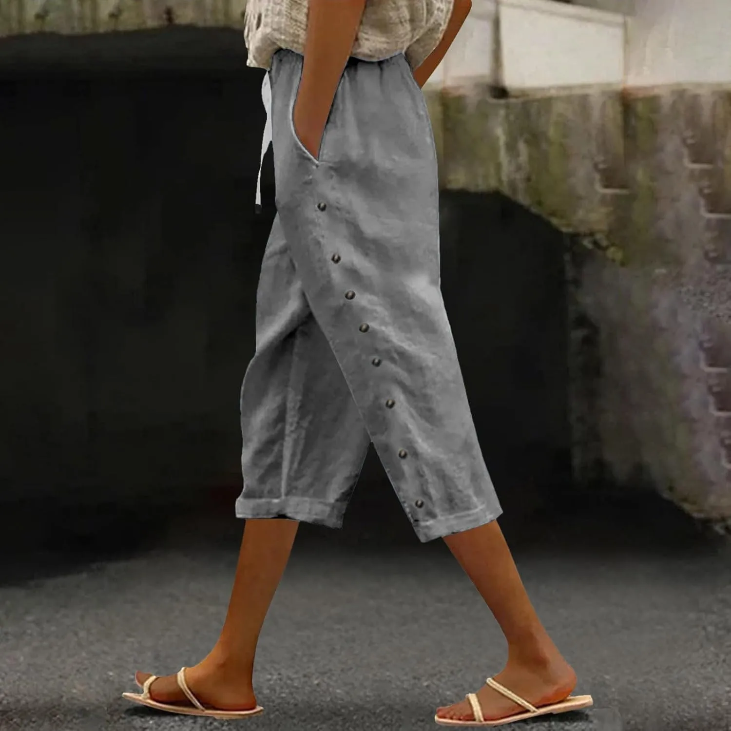 Baggy Linen Pants Women Drawstring High Waisted Linen Pant 2025 Summer Vacation Palazzo Slacks Cotton Long Trousers