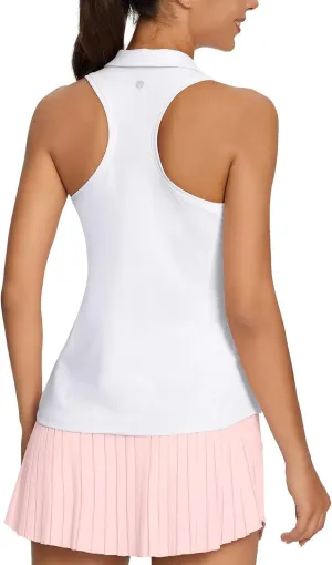 baleaf Womens Golf Shirt Sleeveless Tennis Tank Tops V-Neck Racerback Polo Collar UPF