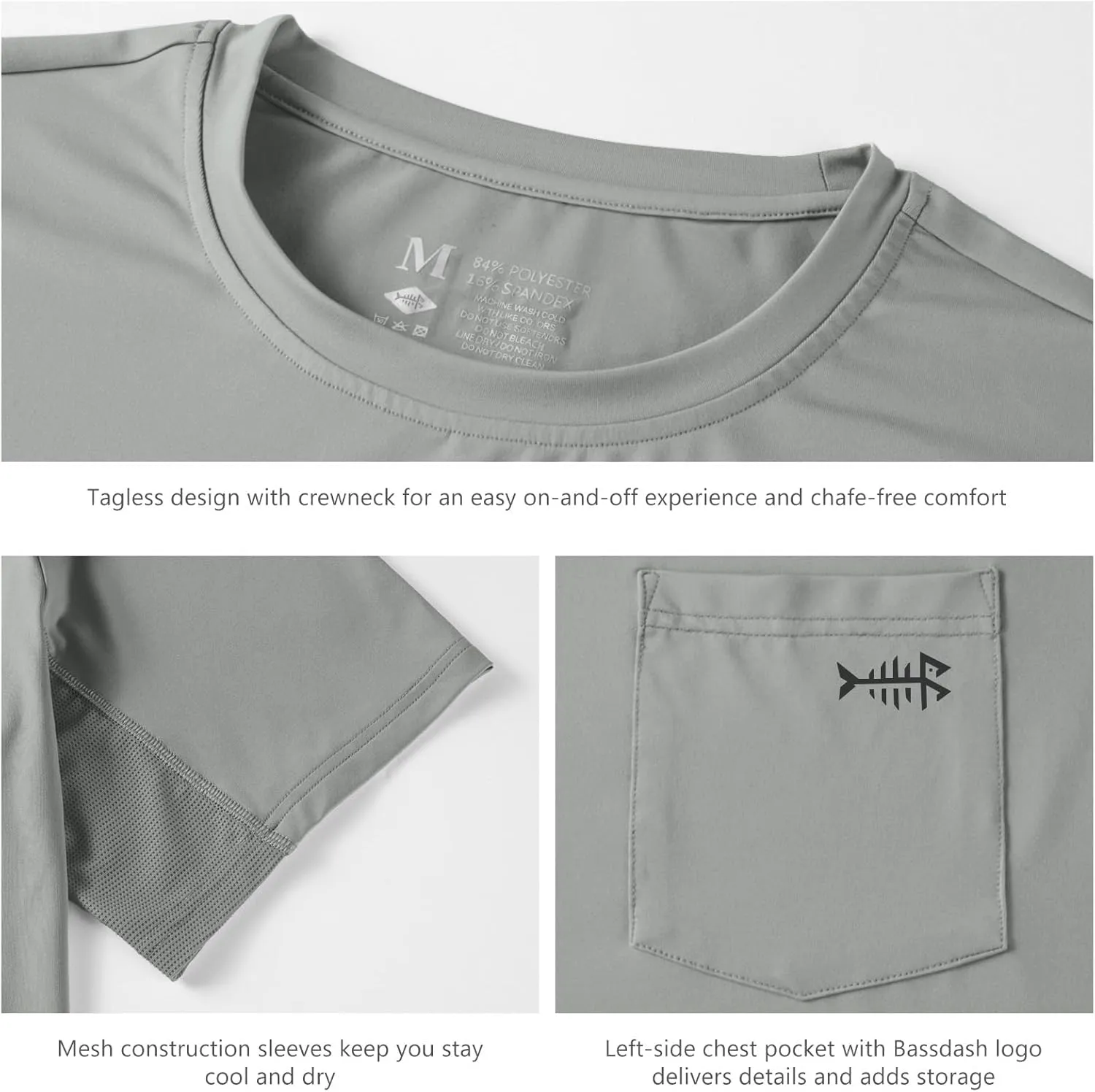 BASSDASH Mens UPF 50  Performance Short Sleeve Pocket T-Shirt UV Sun Protection Fishing Hiking Kayaking Sports Shirts