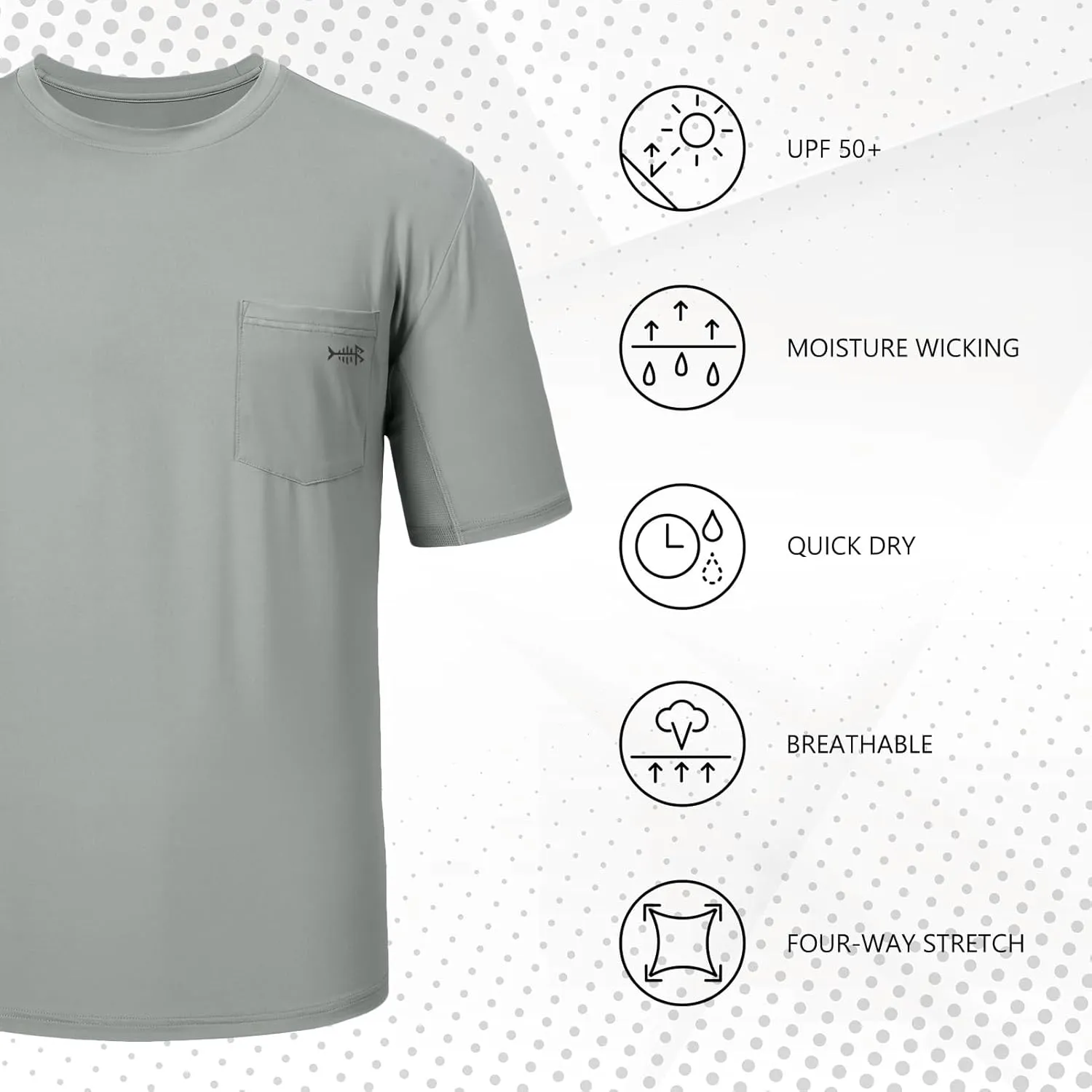 BASSDASH Mens UPF 50  Performance Short Sleeve Pocket T-Shirt UV Sun Protection Fishing Hiking Kayaking Sports Shirts