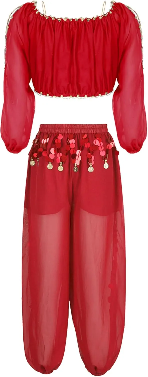 Belly Dance Costume for Women 2Pcs Dancing Outfits Crop Top Harem Pants with Built-in Shorts